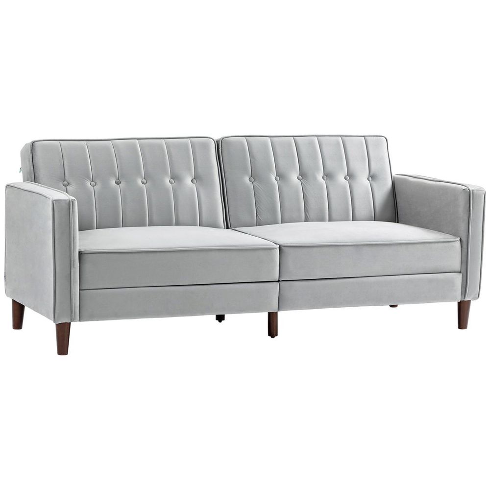 Convertible Sofa Futon Velvet-Touch Tufted Couch Sofa Bed Split Back Grey - Sofa Bed from HOMCOM