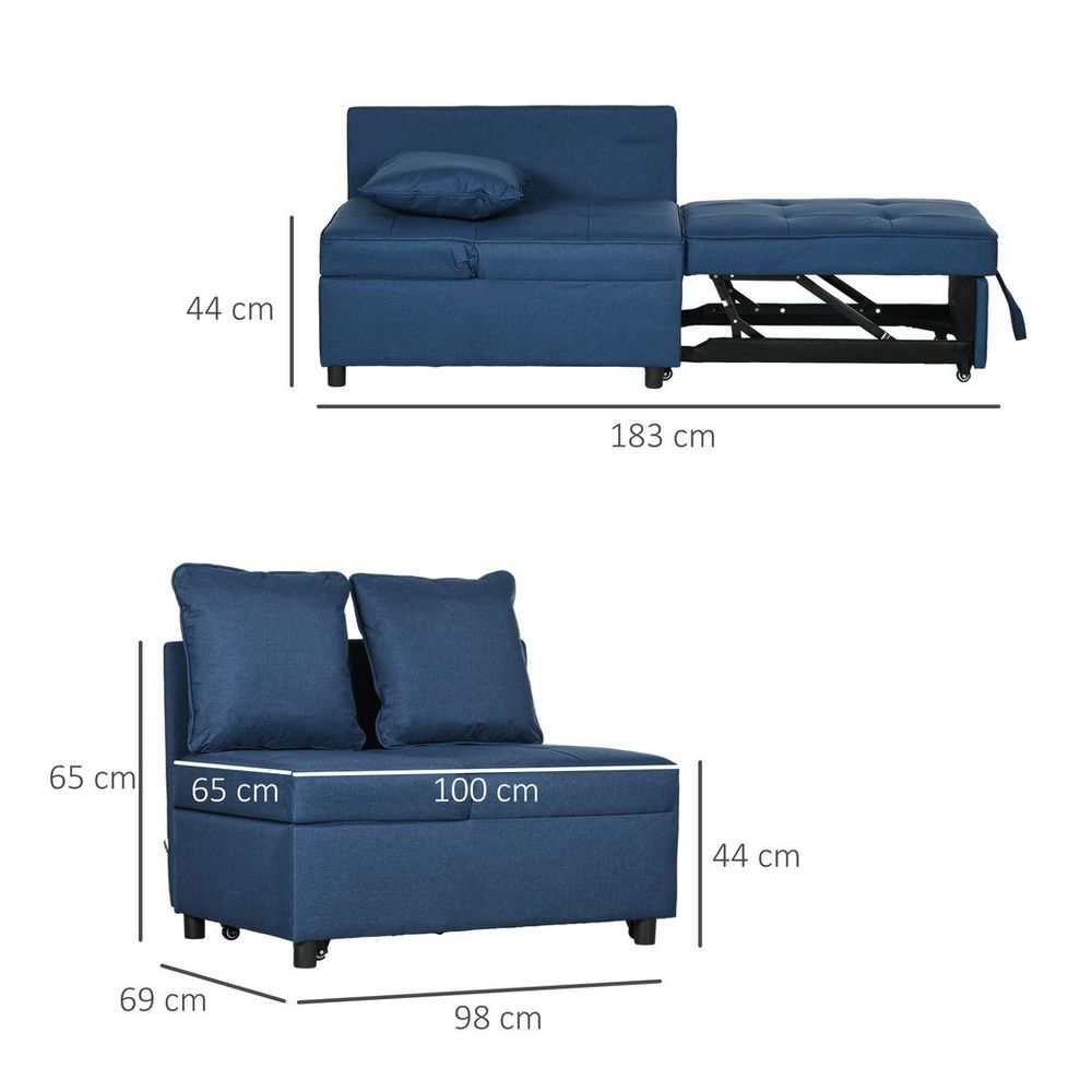 Folding Sleeper Sofa Bed Chair with Pillows, Pocket, Blue - Sofa Bed from HOMCOM