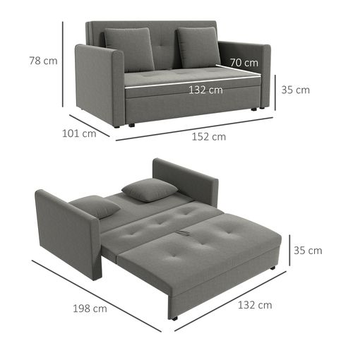 HOMCOM 2 Seater Sofa Bed Convertible Bed Settee w/ 2 Cushions Storage Light Grey - Sofa Bed from HOMCOM