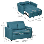 HOMCOM HOMCOM 2 Seater Sofa Bed Convertible Bed Settee with Cushions, Pockets, Blue - Sofa Bed