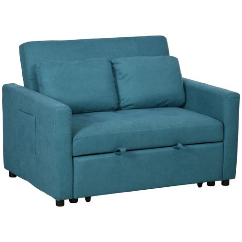 HOMCOM 2 Seater Sofa Bed Convertible Bed Settee with Cushions, Pockets, Blue - Sofa Bed from HOMCOM