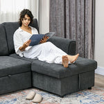 HOMCOM 3 Seater Sofa Bed, Convertible Pull Out Sofa with Storage, Dark Grey - Sofa Bed from HOMCOM