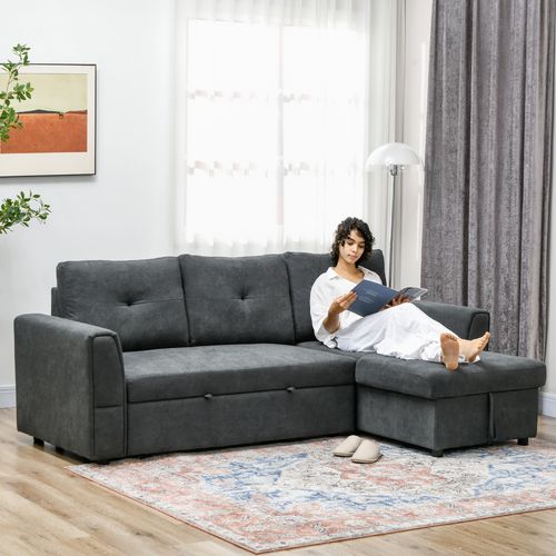 HOMCOM 3 Seater Sofa Bed, Convertible Pull Out Sofa with Storage, Dark Grey - Sofa Bed from HOMCOM
