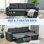 HOMCOM 3 Seater Sofa Bed, Convertible Pull Out Sofa with Storage, Dark Grey - Sofa Bed from HOMCOM