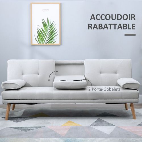 HOMCOM 3 Seater Sofa Bed Scandi Style Recliner Adjustable Back Middle Table - Sofa Bed from HOMCOM