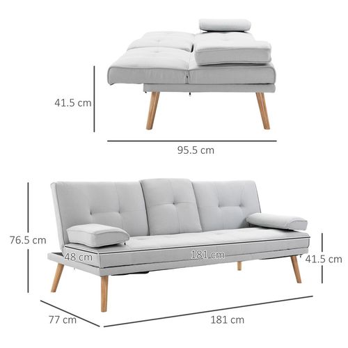 HOMCOM 3 Seater Sofa Bed Scandi Style Recliner Adjustable Back Middle Table - Sofa Bed from HOMCOM