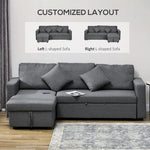 HOMCOM Corner Sofa Bed with Storage, 3 Seater Pull Out Sofa Bed, Dark Grey - Sofa Bed from HOMCOM