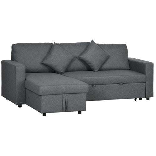 HOMCOM Corner Sofa Bed with Storage, 3 Seater Pull Out Sofa Bed, Dark Grey - Sofa Bed from HOMCOM