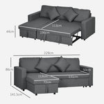 HOMCOM Corner Sofa Bed with Storage, 3 Seater Pull Out Sofa Bed, Dark Grey - Sofa Bed from HOMCOM