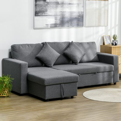 HOMCOM Corner Sofa Bed with Storage, 3 Seater Pull Out Sofa Bed, Dark Grey - Sofa Bed from HOMCOM