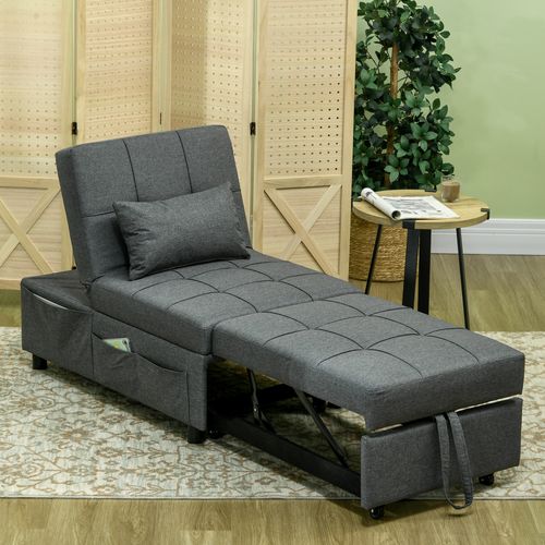 HOMCOM Folding Sofa Bed Adjustable Single Sleeper w/ Pillow Side Pocket, Grey - Sofa Bed from HOMCOM
