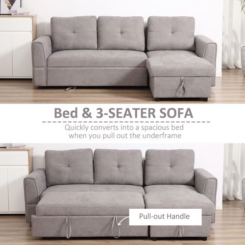 HOMCOM Linen-Look L-Shaped Sofa Bed w/ Storage Bed Sleeper Flat Studio Grey - Sofa Bed from HOMCOM