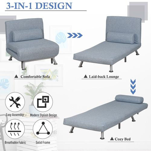 Single Folding 5 Position Convertible Sleeper Chair Sofa Bed Blue - Sofa Bed from HOMCOM