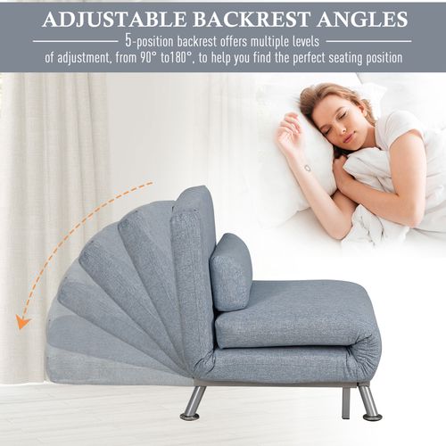 Single Folding 5 Position Convertible Sleeper Chair Sofa Bed Blue - Sofa Bed from HOMCOM