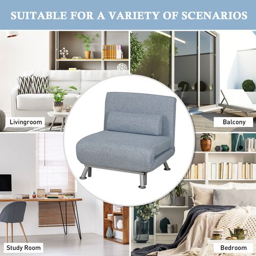 Single Folding 5 Position Convertible Sleeper Chair Sofa Bed Blue - Sofa Bed from HOMCOM