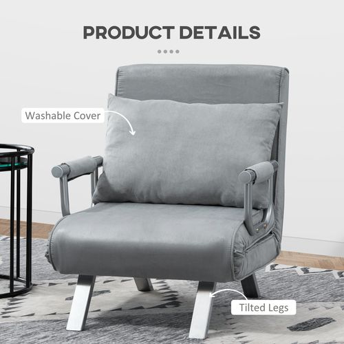 Sofa Bed Foldable Portable Armchair Sleeper Lounge  Pillow Light Grey - Sofa Bed from HOMCOM