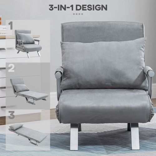 Sofa Bed Foldable Portable Armchair Sleeper Lounge  Pillow Light Grey - Sofa Bed from HOMCOM