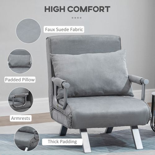 Sofa Bed Foldable Portable Armchair Sleeper Lounge  Pillow Light Grey - Sofa Bed from HOMCOM