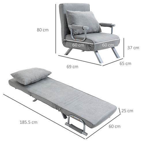 Sofa Bed Foldable Portable Armchair Sleeper Lounge  Pillow Light Grey - Sofa Bed from HOMCOM