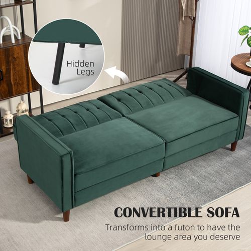 HOMCOM Convertible Sofa Futon Velvet-Touch Tufted Couch Sofa Bed - Sofa Bed from HOMCOM