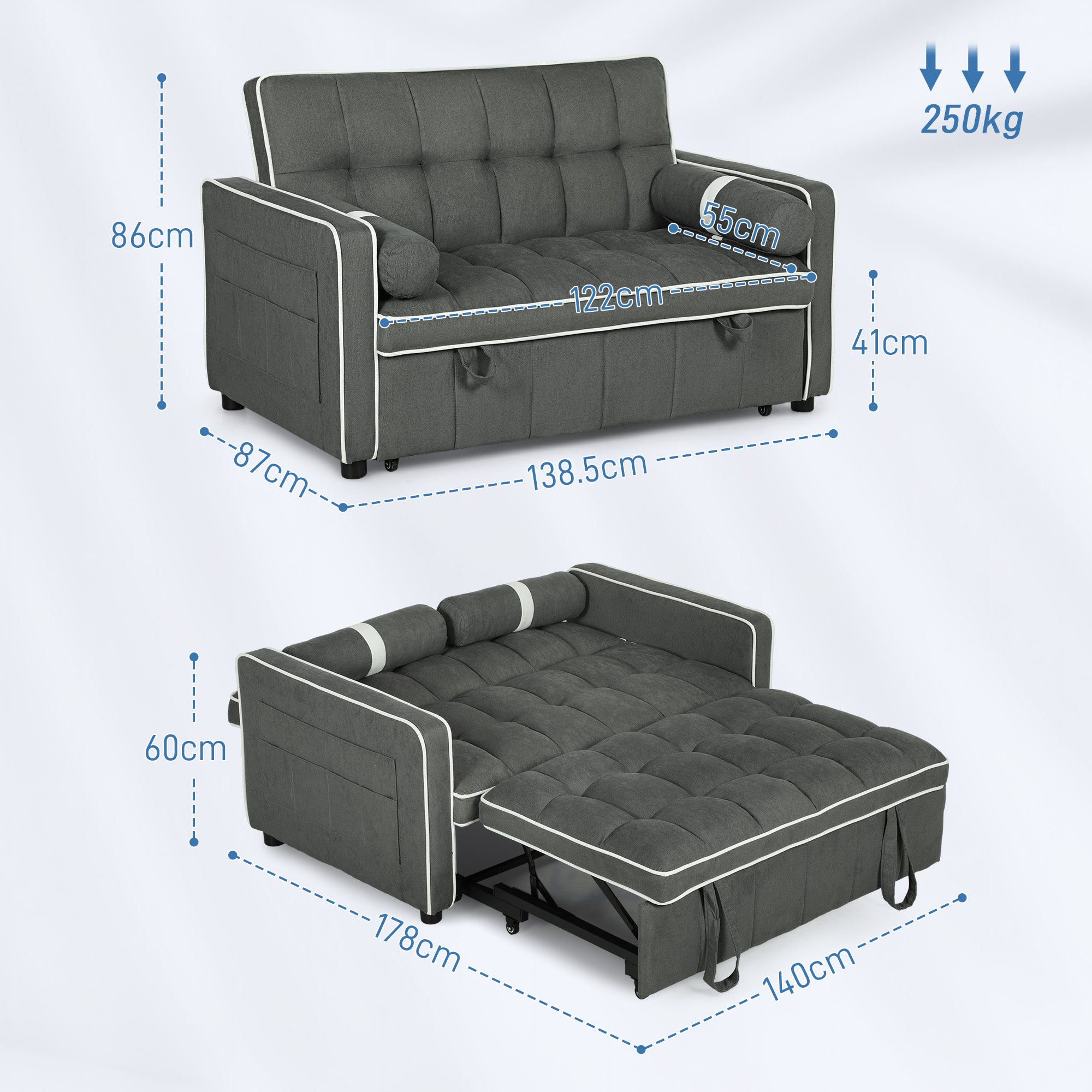 HOMCOM 2 Seater Pull Out Sofa Bed with Adjustable Backrest - Sofa Bed from HOMCOM