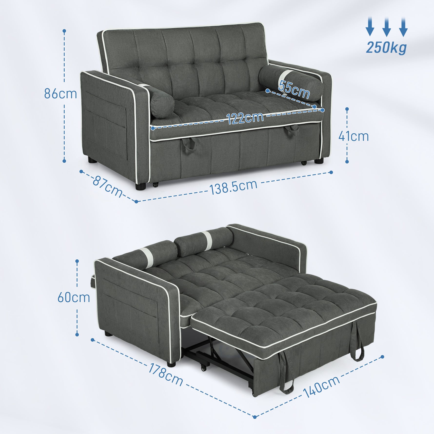 HOMCOM 2 Seater Pull Out Sofa Bed with Adjustable Backrest - Sofa Bed from HOMCOM