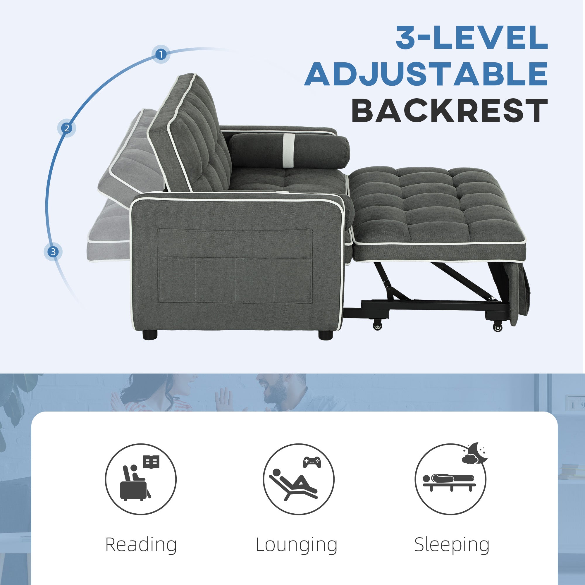 HOMCOM 2 Seater Pull Out Sofa Bed with Adjustable Backrest - Sofa Bed from HOMCOM