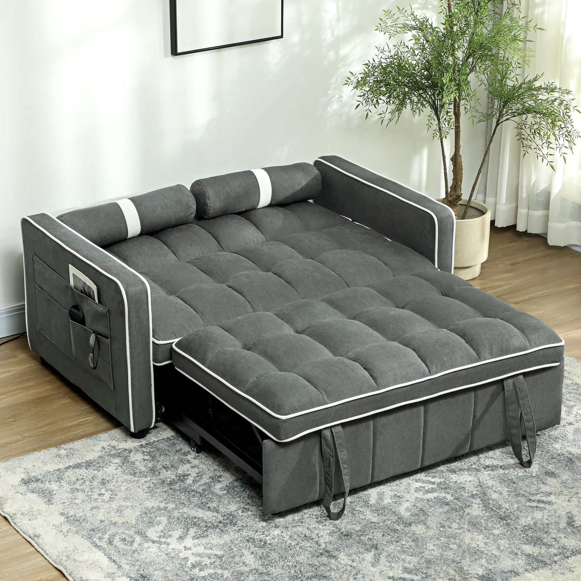 HOMCOM 2 Seater Pull Out Sofa Bed with Adjustable Backrest - Sofa Bed from HOMCOM