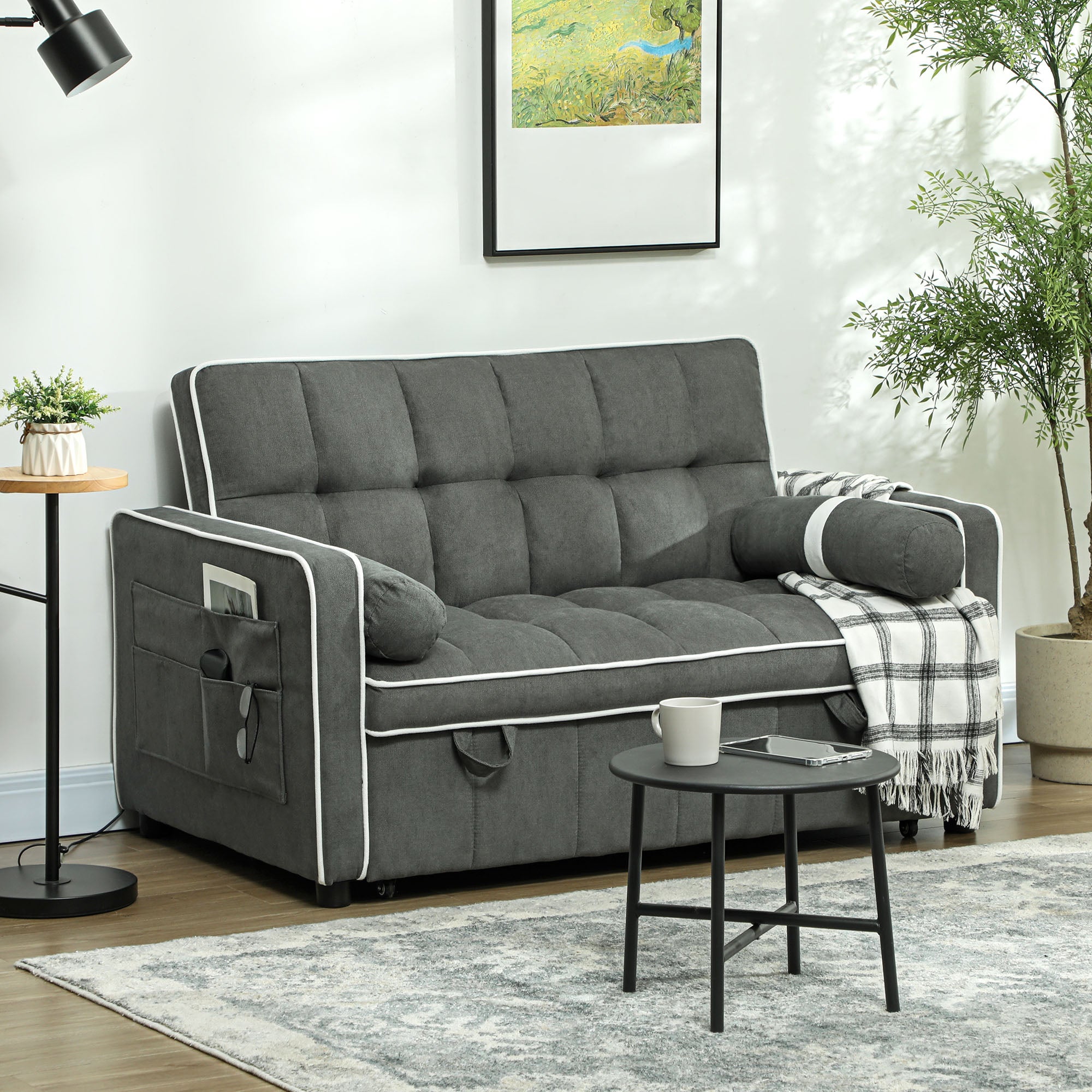 HOMCOM 2 Seater Pull Out Sofa Bed with Adjustable Backrest - Sofa Bed from HOMCOM