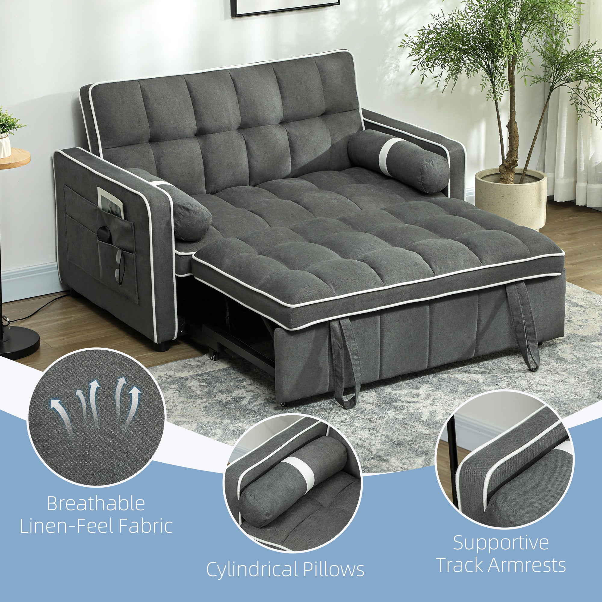 HOMCOM 2 Seater Pull Out Sofa Bed with Adjustable Backrest - Sofa Bed from HOMCOM