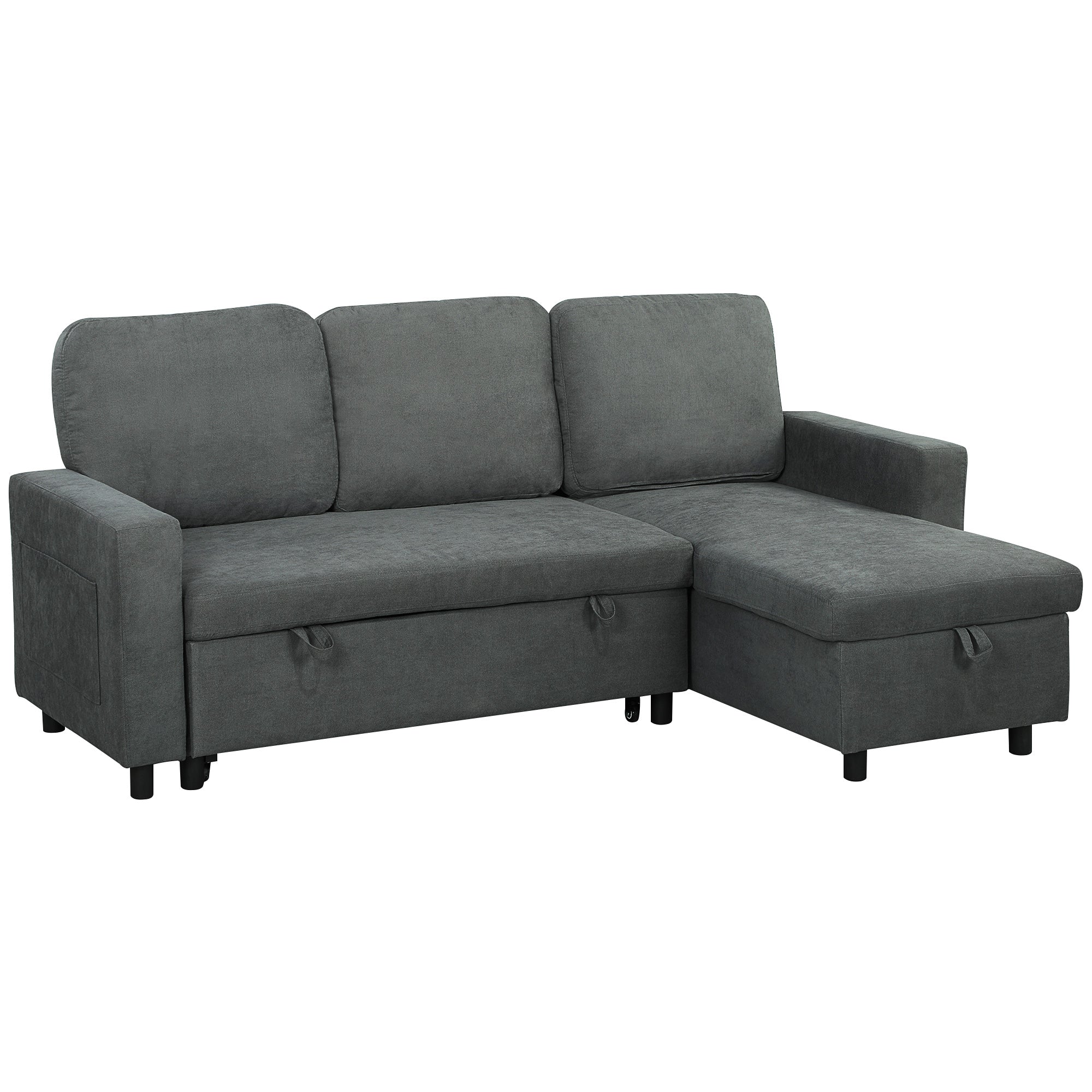 HOMCOM Pull Out Sofa Bed L Shape Corner Sofa w/ Reversible Chaise - Sofa Bed from HOMCOM