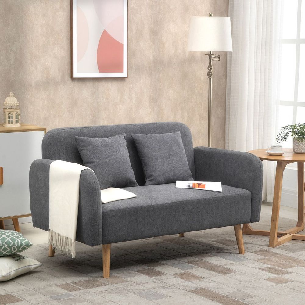 2-Seat Homcom Loveseat Sofa Chenille Fabric Upholstered Couch Rubberwood Legs, Grey - Sofa from HOMCOM