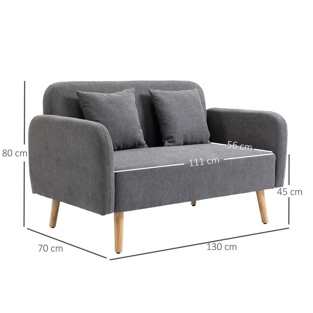 2-Seat Homcom Loveseat Sofa Chenille Fabric Upholstered Couch Rubberwood Legs, Grey - Sofa from HOMCOM