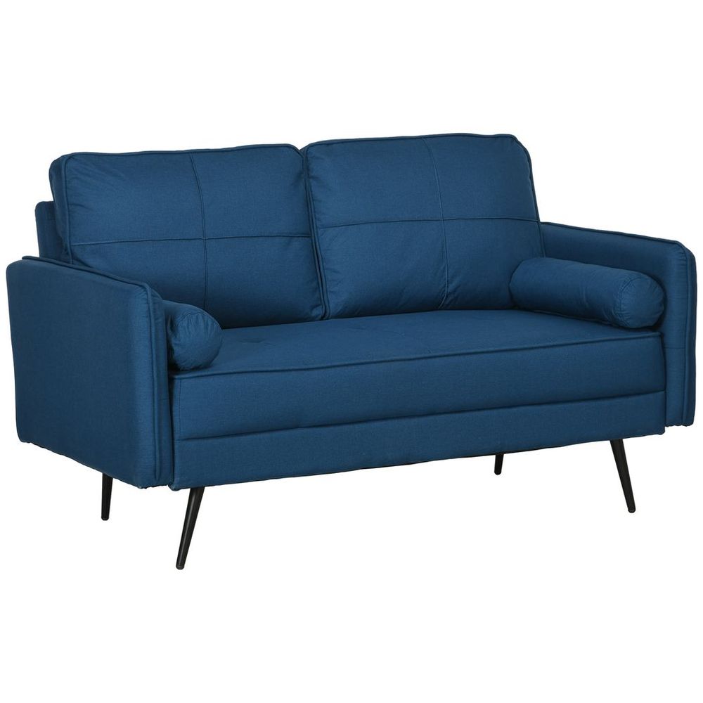 2 Seater Homcom Sofa 143cm Modern Fabric Couch Back Cushions and Pillows, Blue - Sofa from HOMCOM