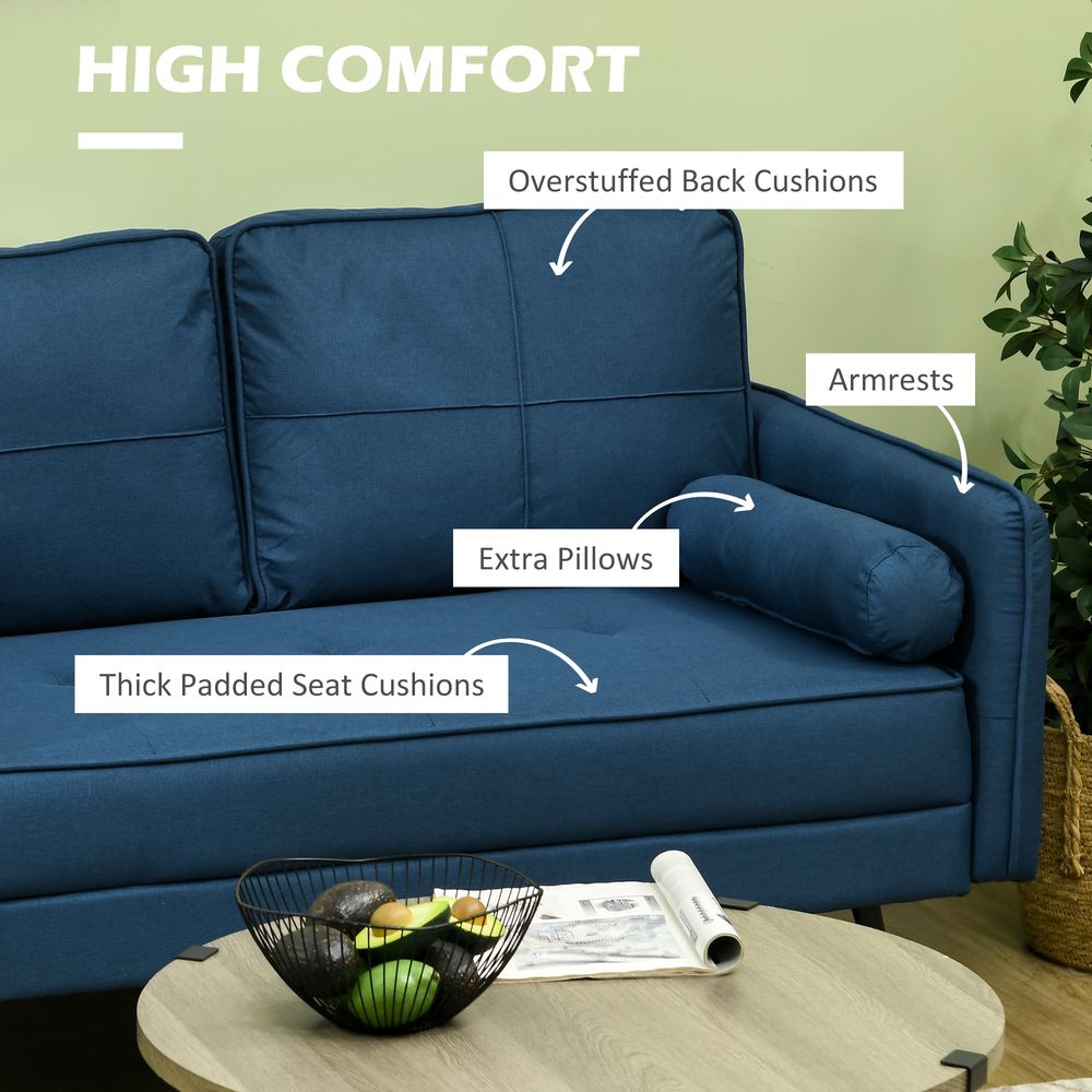 2 Seater Homcom Sofa 143cm Modern Fabric Couch Back Cushions and Pillows, Blue - Sofa from HOMCOM