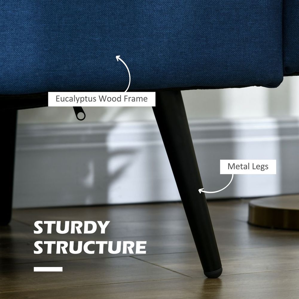 2 Seater Homcom Sofa 143cm Modern Fabric Couch Back Cushions and Pillows, Blue - Sofa from HOMCOM