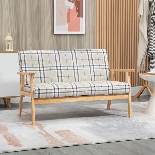 2 Seater Sofa with Rubber Wood Frame Linen Fabric Love Seat Small Couch - Sofa from HOMCOM