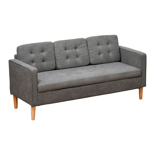 3-Seater Sofa Button-Tufted Fabric Couch with Hidden Storage, Rubberwood Legs - Sofa from HOMCOM