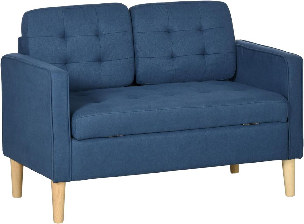 Compact Loveseat Sofa 2 Seater Sofa with Storage and Wood Legs Blue - Sofa from HOMCOM