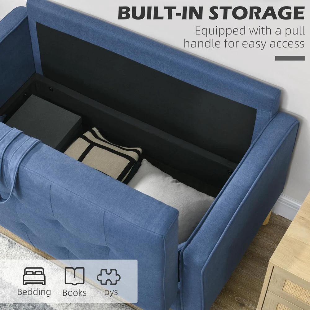 Compact Loveseat Sofa 2 Seater Sofa with Storage and Wood Legs Blue by HOMCOM