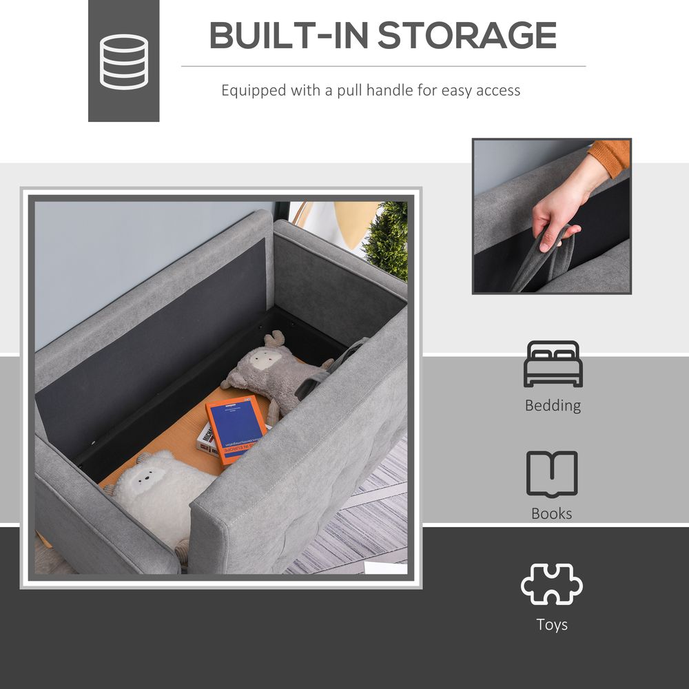 Compact Loveseat Sofa 2 Seater Sofa with Storage and Wood Legs Grey - Sofa from HOMCOM