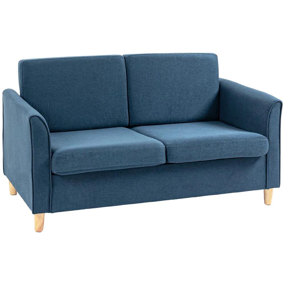 HOMCOM Double Seat Sofa Linen Upholstery Loveseat Couch w/ Armrests, Blue - Uncategorized Sofa