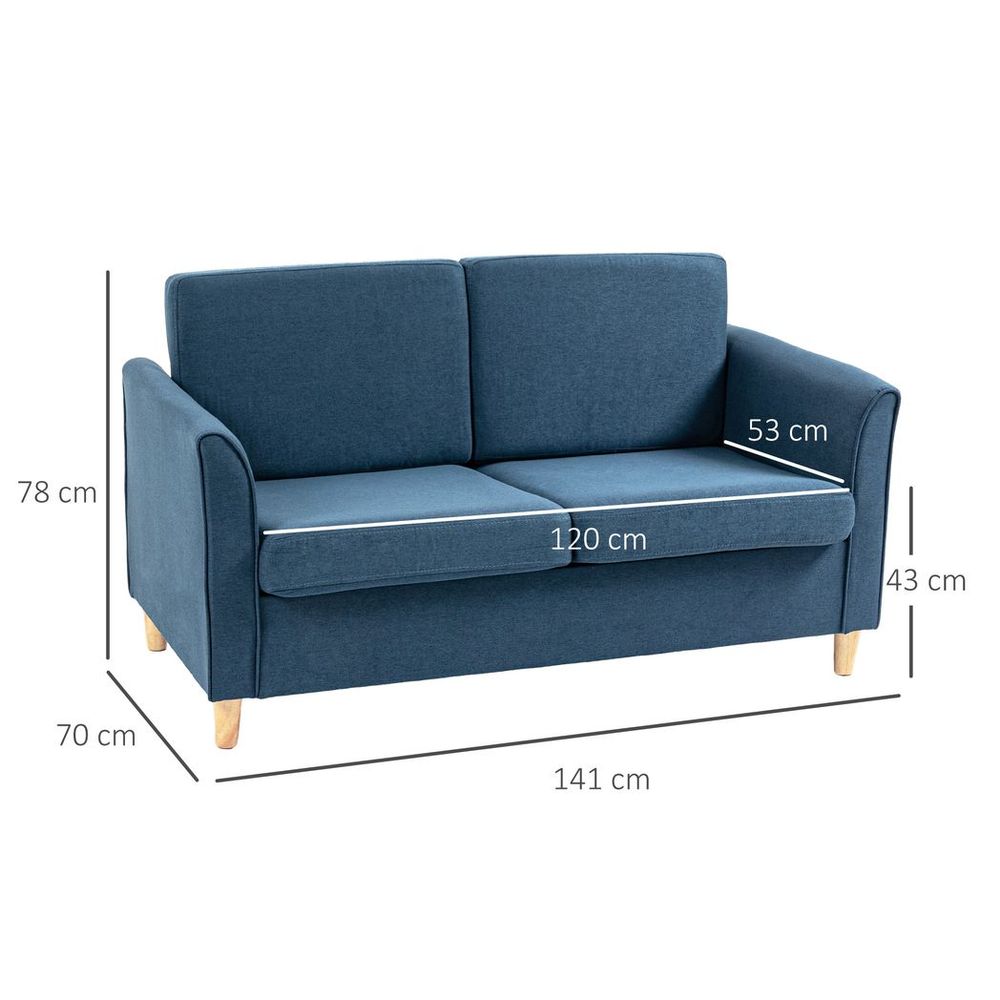 Double Seat Sofa Linen Upholstery Loveseat Couch w/ Armrests, Blue - Sofa from HOMCOM