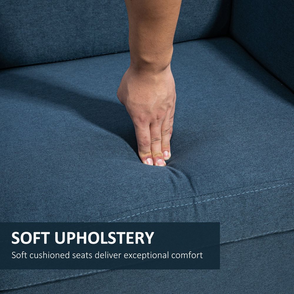 Double Seat Sofa Linen Upholstery Loveseat Couch w/ Armrests, Blue - Sofa from HOMCOM