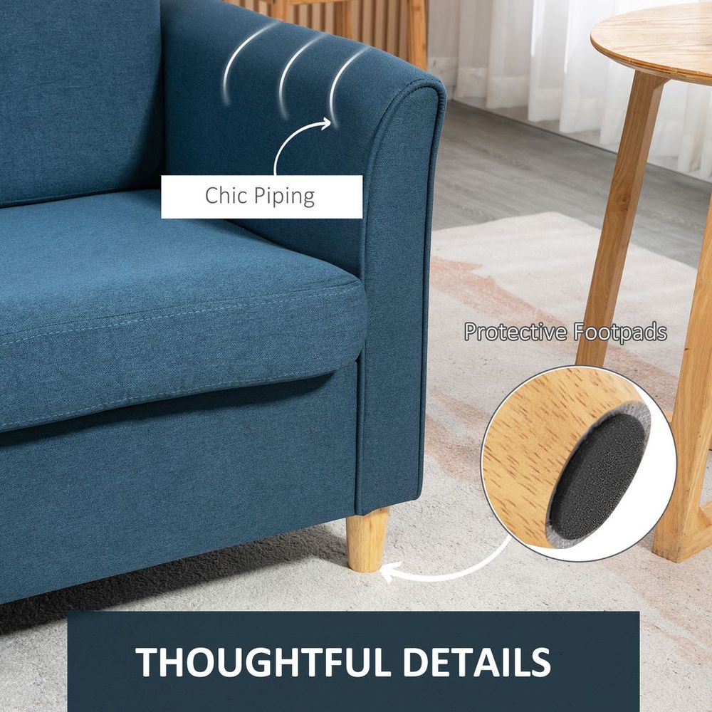 Double Seat Sofa Linen Upholstery Loveseat Couch w/ Armrests, Blue - Sofa from HOMCOM