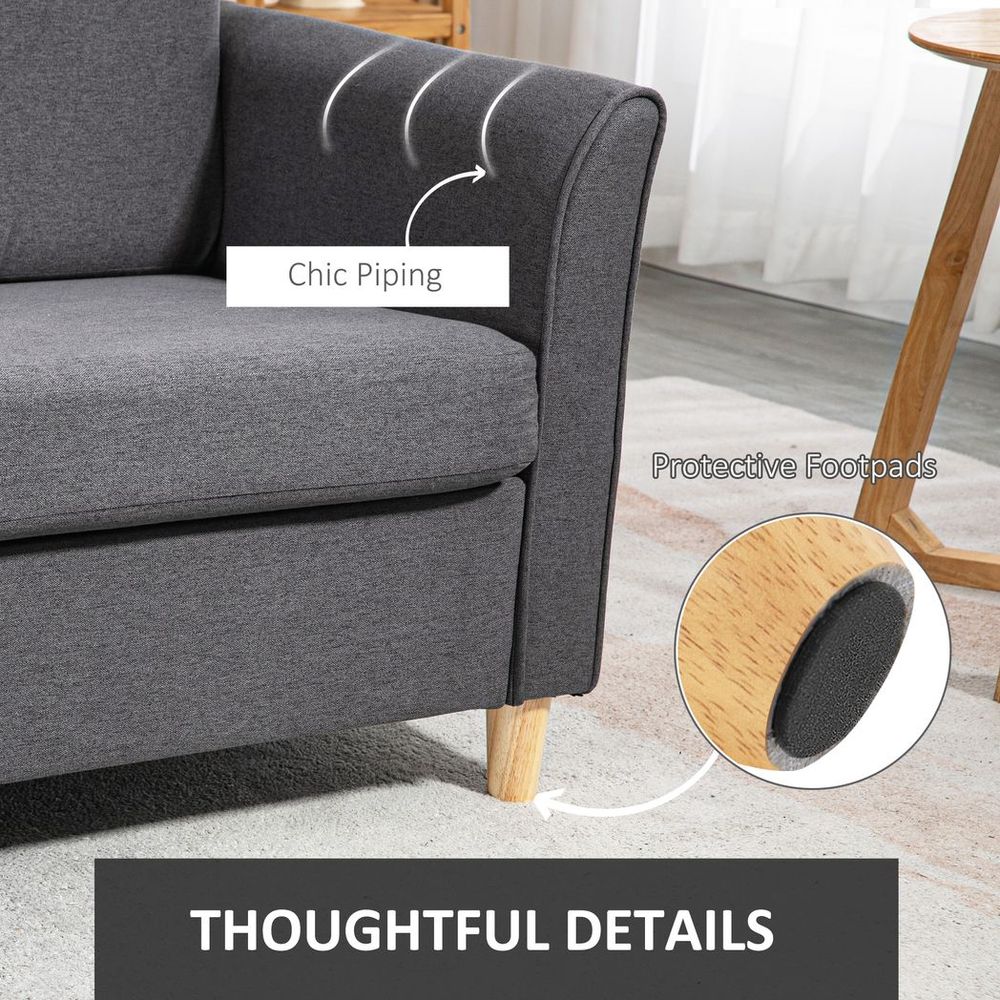 Double Seat Sofa Linen Upholstery Loveseat Couch w/ Armrests, Dark Grey - Sofa from HOMCOM