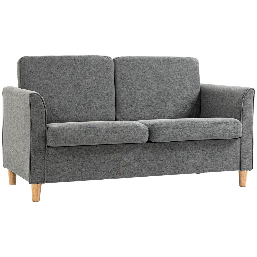 Double Seat Sofa Linen Upholstery Loveseat Couch w/ Armrests, Grey - Sofa from HOMCOM