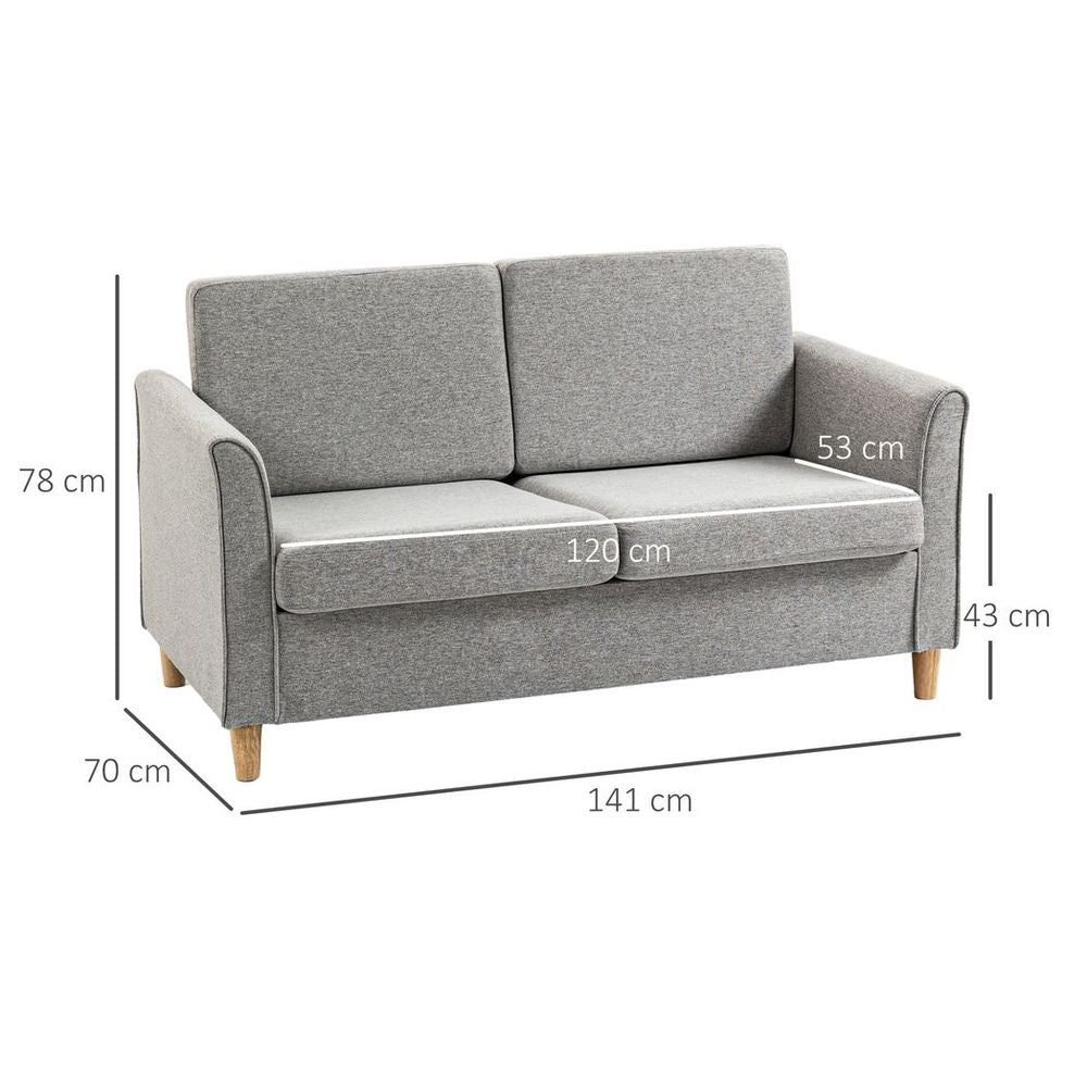 Double Seat Sofa Linen Upholstery Loveseat Couch w/ Armrests, Light Grey - Sofa from HOMCOM
