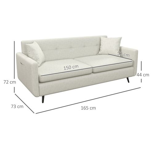 HOMCOM 2 Seater Sofa 165cm Modern Fabric Couch with Wood Legs and Pockets Beige - Sofa from HOMCOM