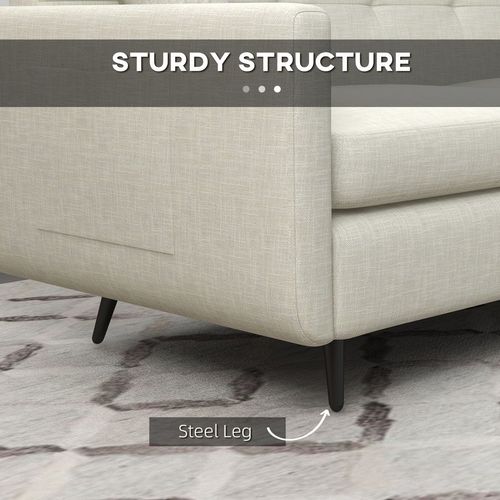 HOMCOM 2 Seater Sofa 165cm Modern Fabric Couch with Wood Legs and Pockets Beige - Sofa from HOMCOM